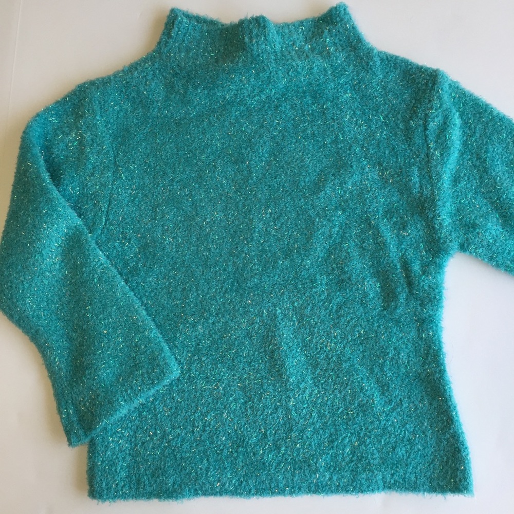 Aqua Blue Fuzzy Turtleneck Sweater